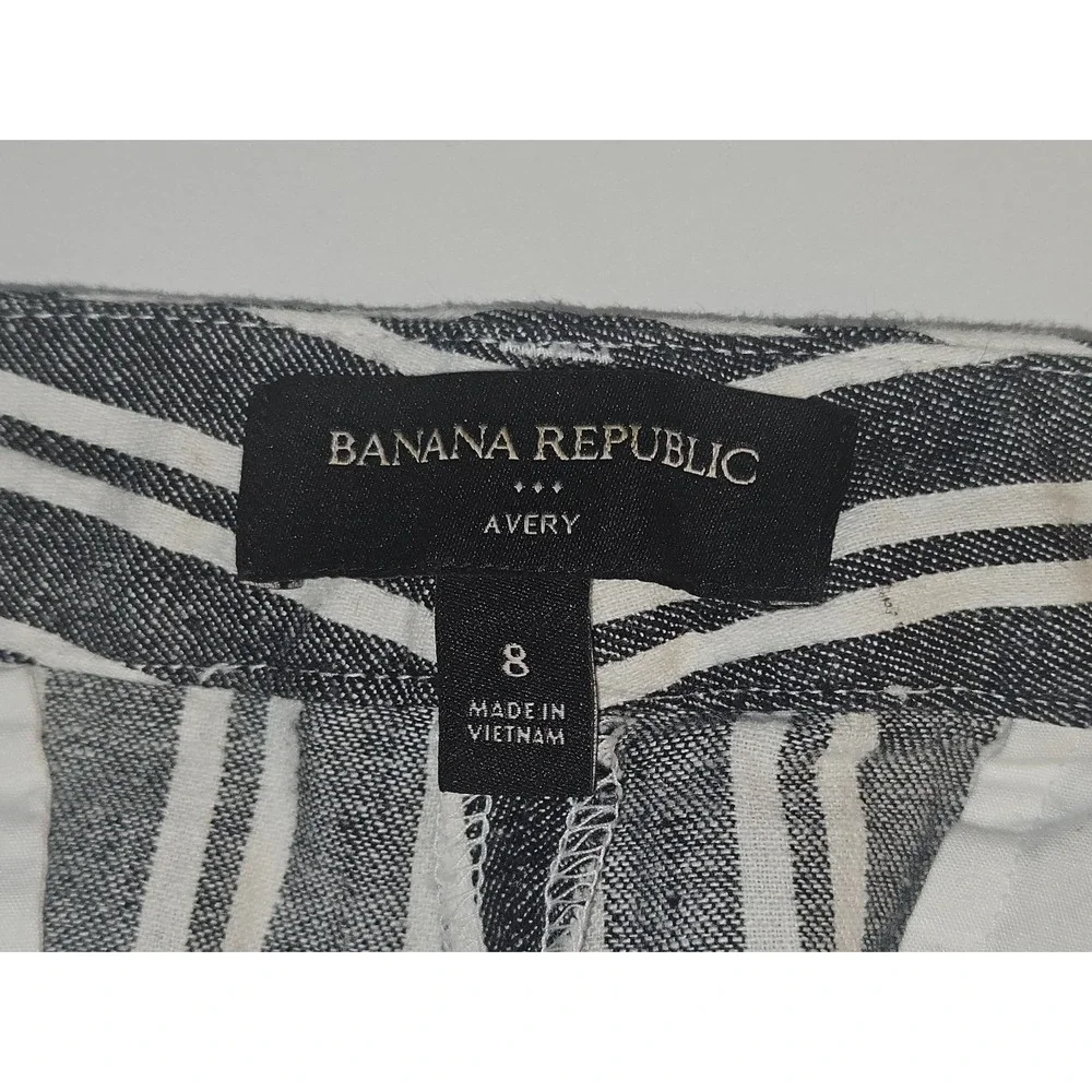 Banana Republic Avery Linen Blend Women's 8 Blue Striped Mid Rise Pockets Preppy